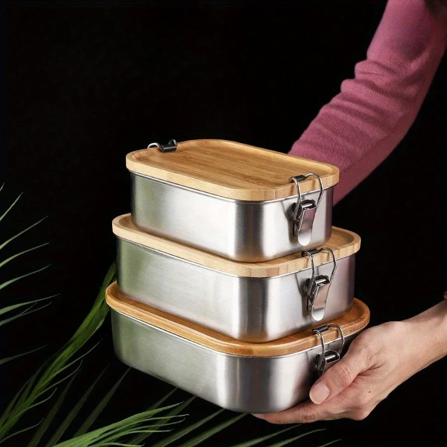 Food Storage Equipment - Kotak Makan Siang Tutup Bambu Stainless